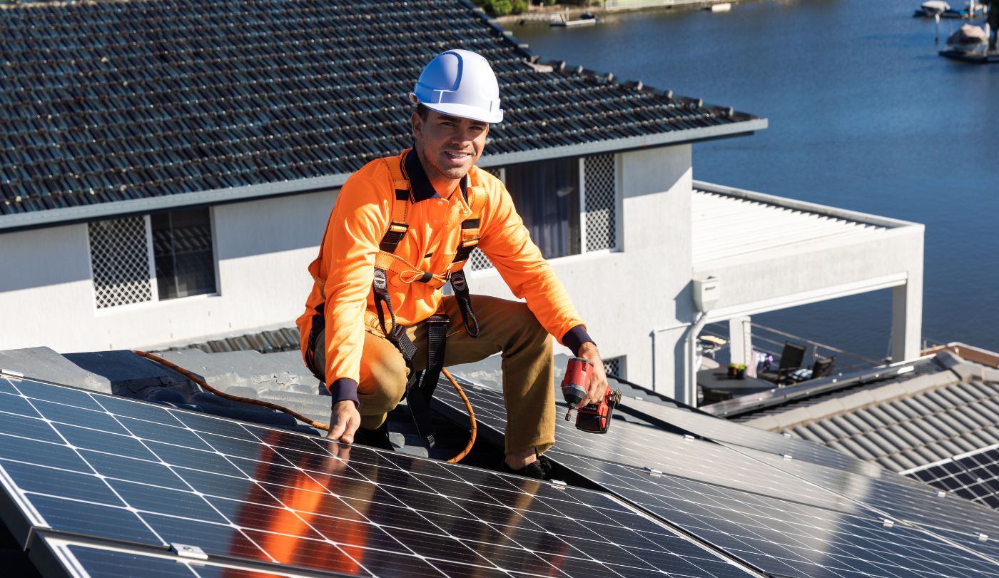 Homeowner trusting local SwiftSolar technician for solar panel detach and reset service